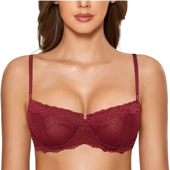 None Other - 🆕 Sexy Lace Bra Underwire Balconette Unlined Demi Sheer Plus Size